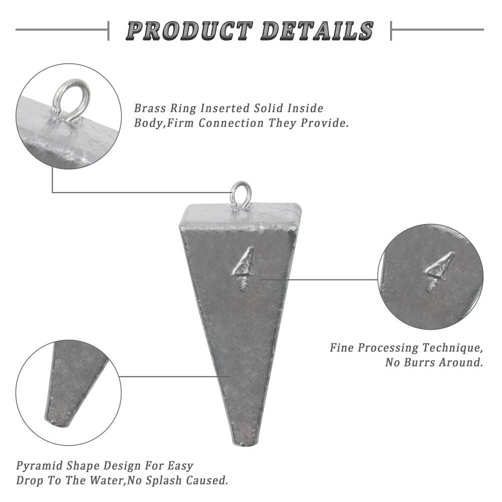 Shaddock 5Pcs Pyramid Sinker Weights Surf Fishing Lead Sinker Weights For Saltwater Freshwater Fishing