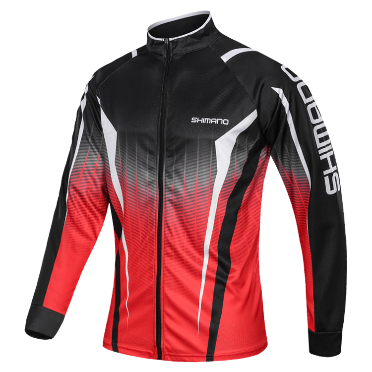 Shimano z długim rękawem stojak kołnierz kombinezon wędkarski anit-uv garnitur z długim rękawem t-shirt szybkoschnący lodowy jedwab oddychający: 3XL / Czerwony