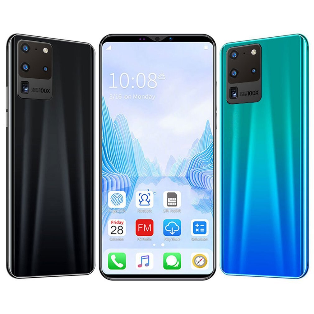 S20 Pro Smartphone 5.8 Inch Screen Smartphone 512M+4G Android Smartphone 3D Glass Plated Back Cover Blue