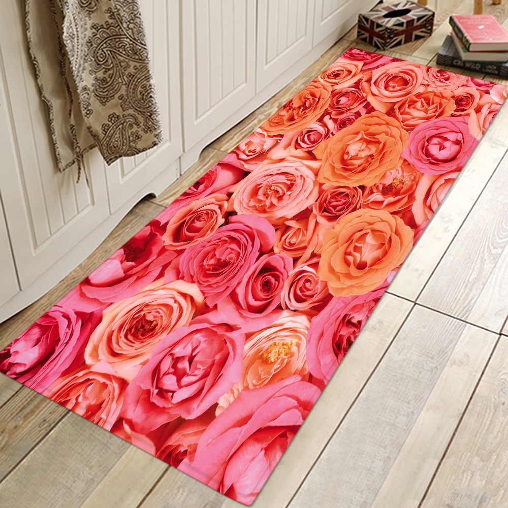 Skridsikkert langt køkkentæppe rose love heart gulvmåtte tæppe valentinsdag dekorationer til hjemmet indgang dørmåtte tatami tapete: Lyserøde kronblade / 60 x 180cm