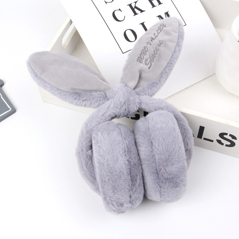 Oreilles de lapin en peluche pliables pour femmes, protège-oreilles tendance populaire, résistant au froid et , automne et hiver: GRAY