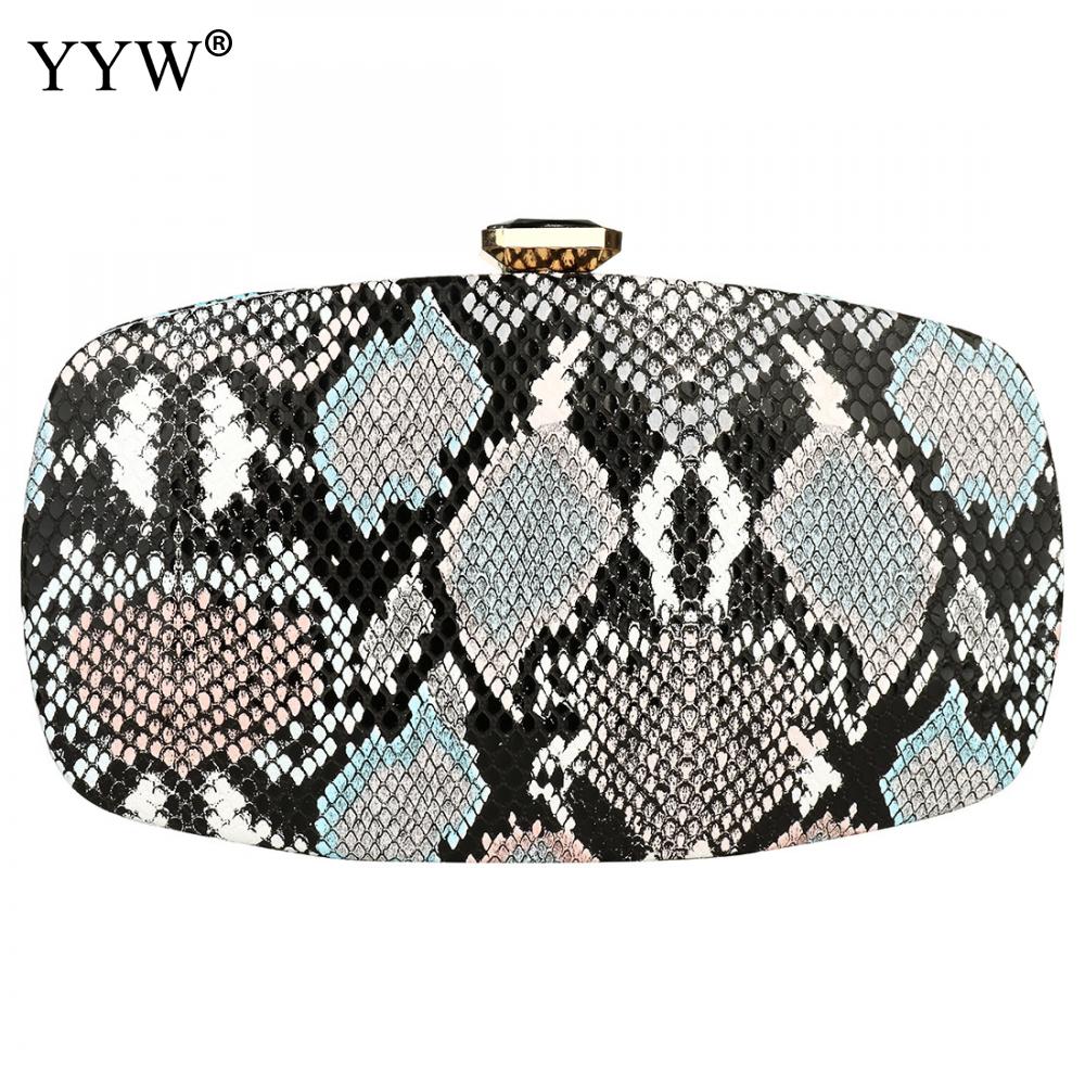 Flerfärgade ormskinnsmönster kvinnor handväska och handväska kvällsfestväska clutches för bröllopsbankett stor kapacitet 210 x 130 x 40mm