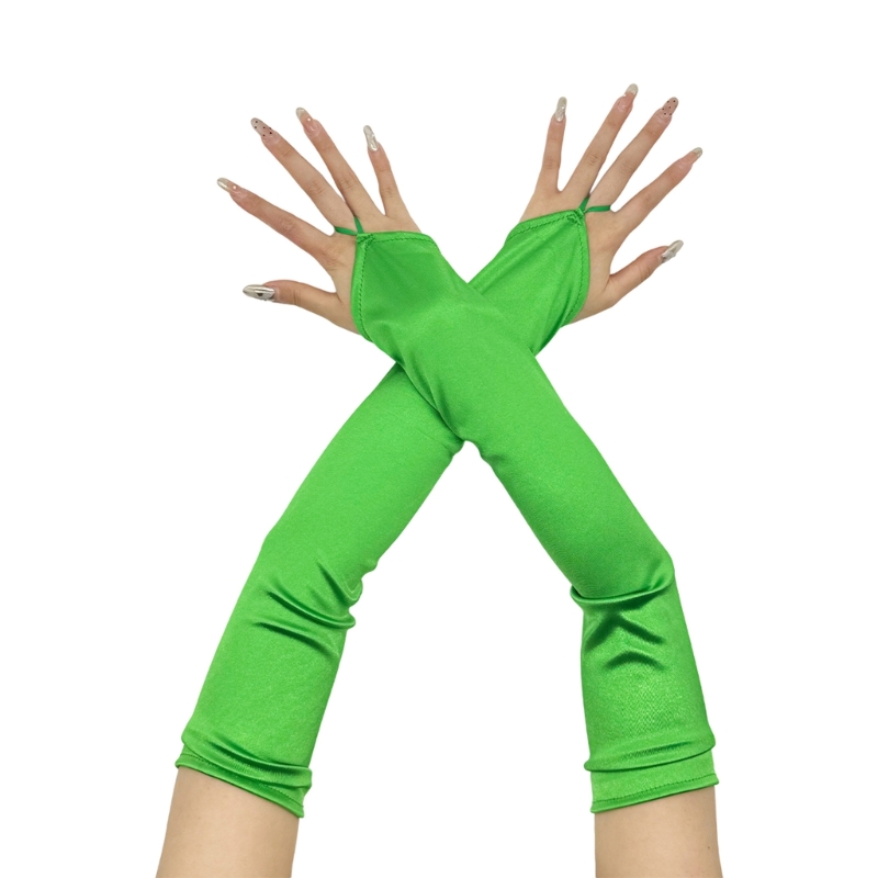 Long Gloves for Women Dancing Elastic Fingerless Gloves Satins: green