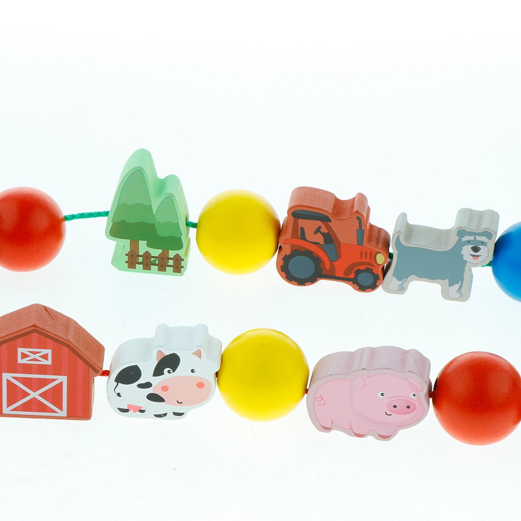 Kleurrijke Houten Blok Threading Kralen Speelgoed Houten Tellen Kralen Vetersluiting En Kralen Rijgen Cartoon Farm Dieren Patroon Speelgoed