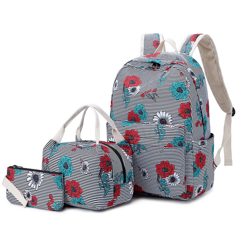 Fengdong 3 pièces/ensemble sacs d'école pour filles fleur sac à dos ensemble femmes sac à dos à fleurs fille livre sac enfants stylo crayon sac ensemble