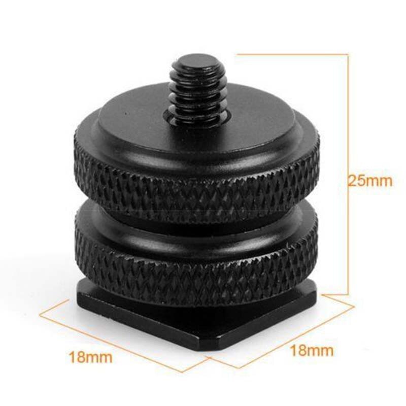 Pro 1/4" Dual Nuts Tripod Mount Screw Black To Flash Shoe Adapter For Camera Studio Accessories