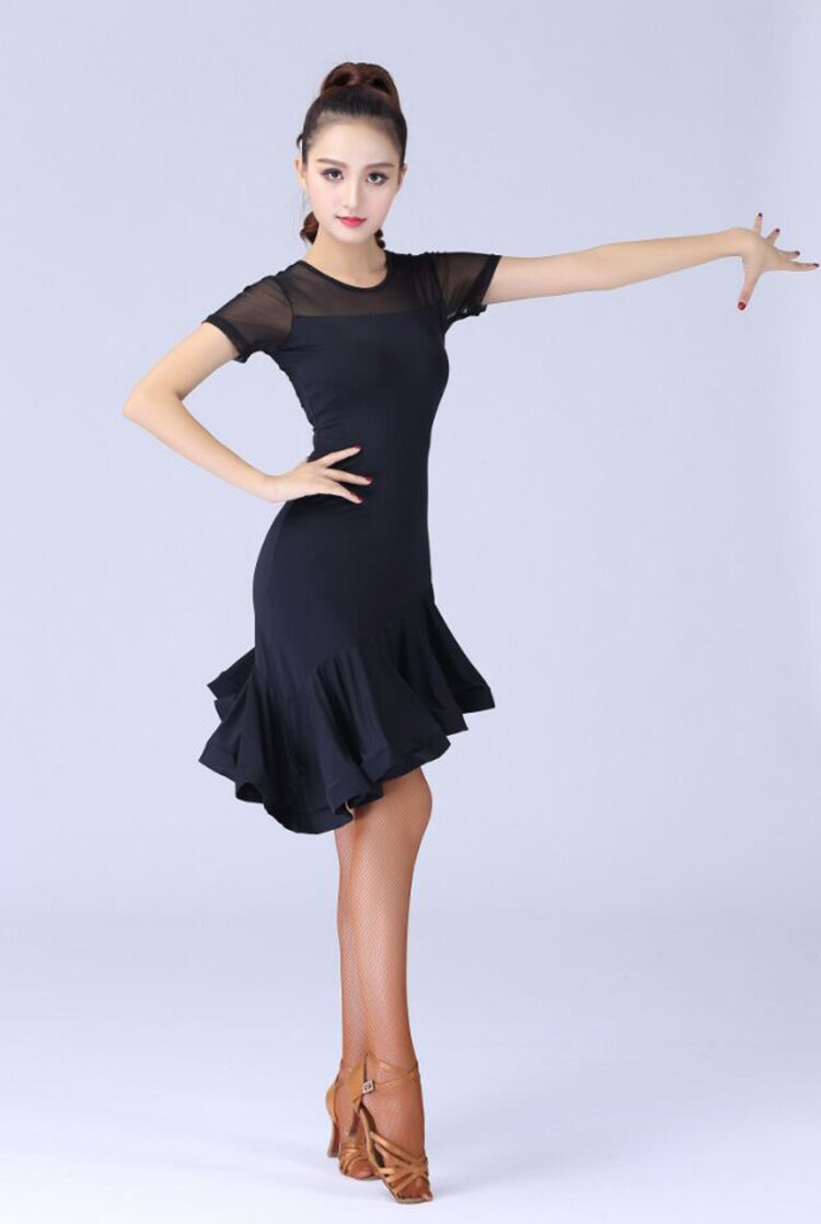 Latin Dance Dress Female Adult Performing Ballroom Tango Cha Cha Latin Dance Dresses Short Sleeve Tassel Skirt Dance Dress