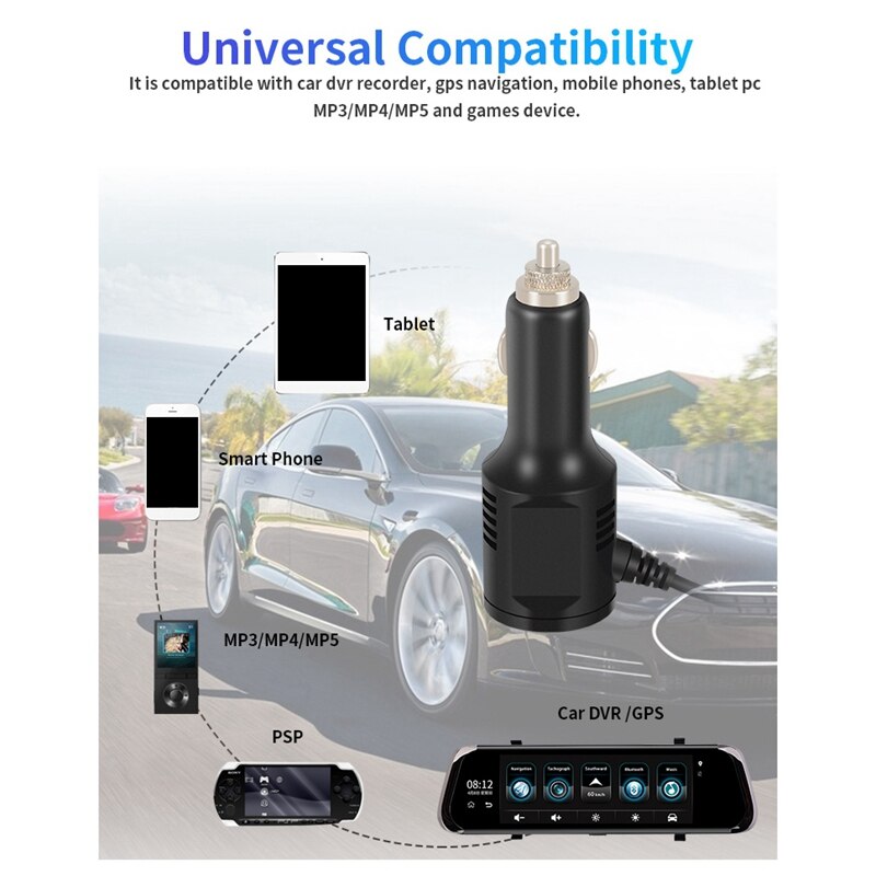 3.5m 5v 3.5a gebogen mini usb autolader met 2 usb poorten voor auto dvr camera gps video recorder ingang  dc12v-36v
