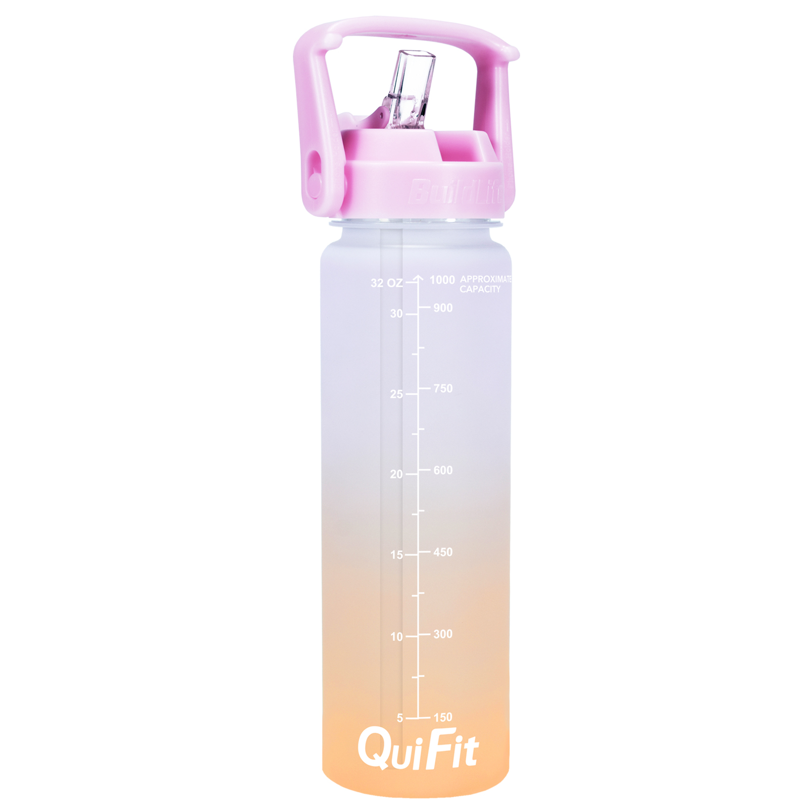Quifit 1L 32oz Water Bottle With Straw Tritan BPA Free Sports Outdoor Camping Cup 32OZ Drinking Wide Mouth Leakproof: Light Purple-Orange
