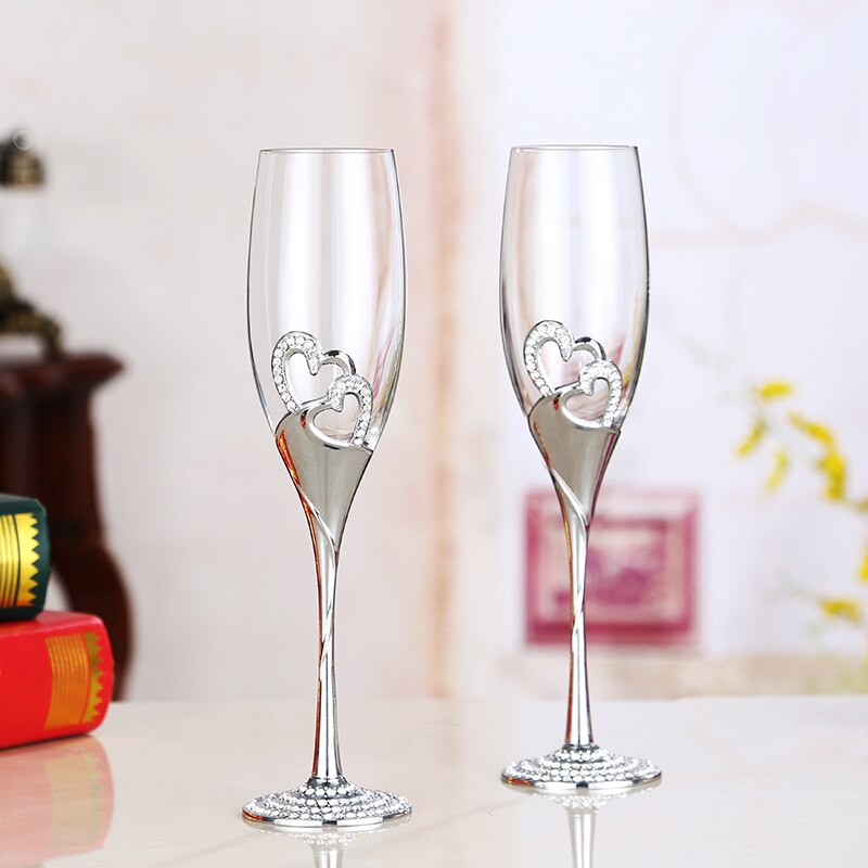 Crystal Heart-shaped Wedding Glasses Champagne Wine Glass Goblet Beer Red Wine Glass Cups Copas De Cristal Box Set FJ016: Default Title