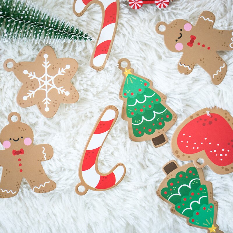 God jul papper bokmärken söt tecknad pepparkaka man träd tagg julfest dekoration häng tagg förpackningsetiketter 50 st