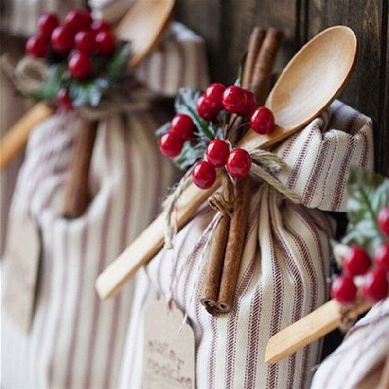 100pcs Mini Christmas Simulation Red Berries Xmas Tree Decoration Pendant Artificial Fruit Cherry Year