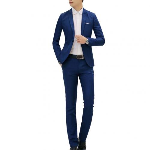 Mens Suits Met Broek Solid Heren Blazer Slanke En Past Bruiloft Mannelijke Bruidegom Tuxedos Suit Prom (Jas + Broek) kostuum Homme: Sapphire Blue / M