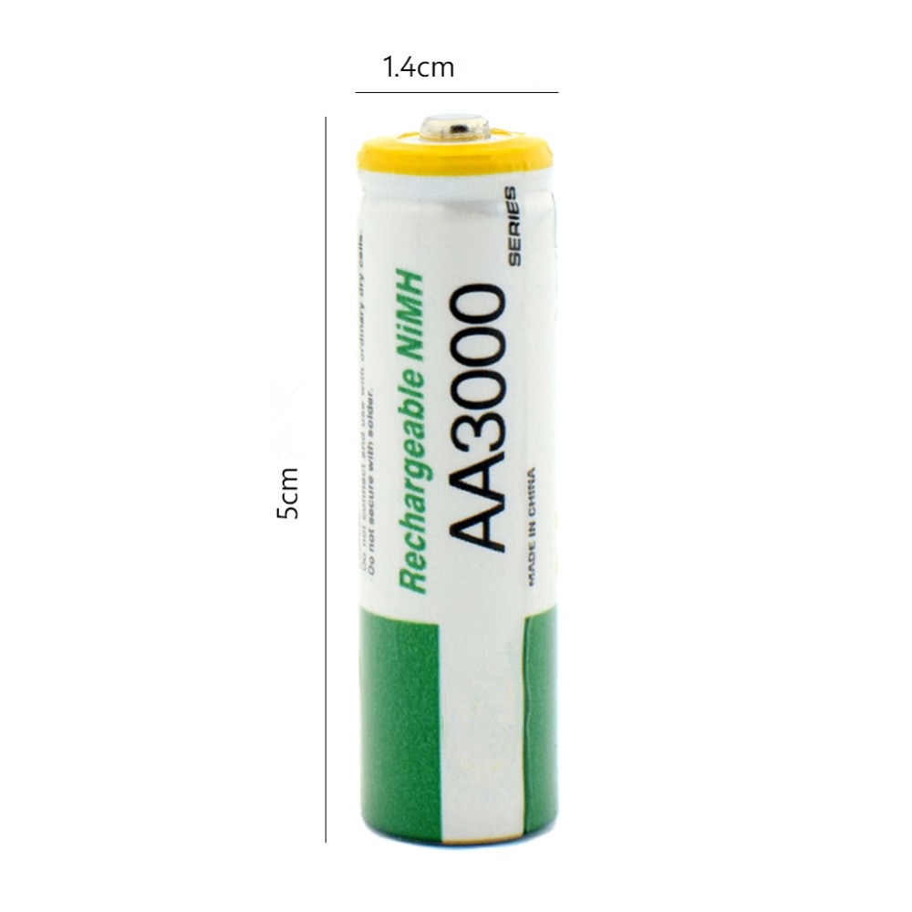 2 stuks/partij 1.2v aa oplaadbare batterijen met hoog vermogen en hoge dichtheid 3000 mah aa oplaadbare nikkel-metaalhydridebatterij