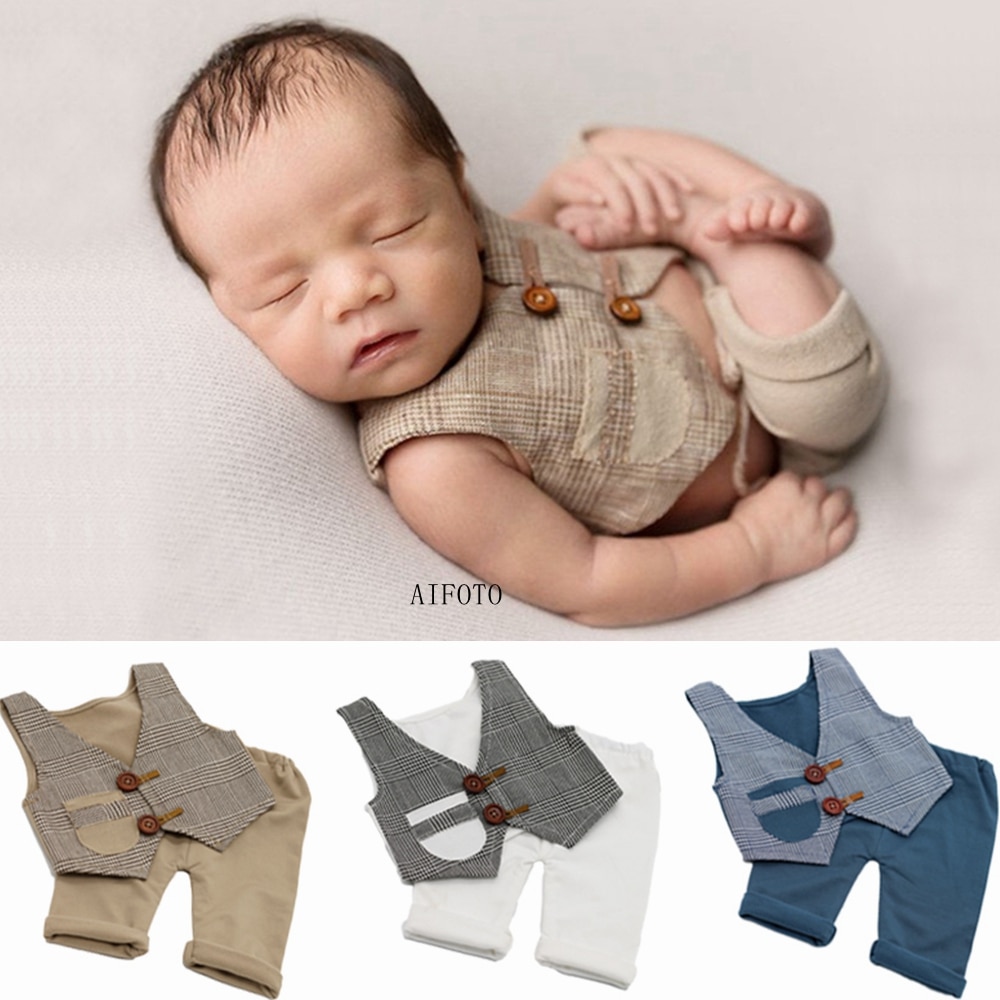 Pasgeboren Fotografie Props Outfits Baby Jongens Vest + Broek Set ,Baby Foto Fotografia Kleding Schieten Studio Accessoires Kostuum