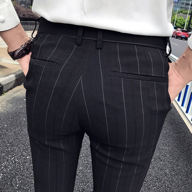 Pantalones a rayas para Hombre, pantalón informal, a cuadros, para oficina, Perfume, ajustado, para verano,