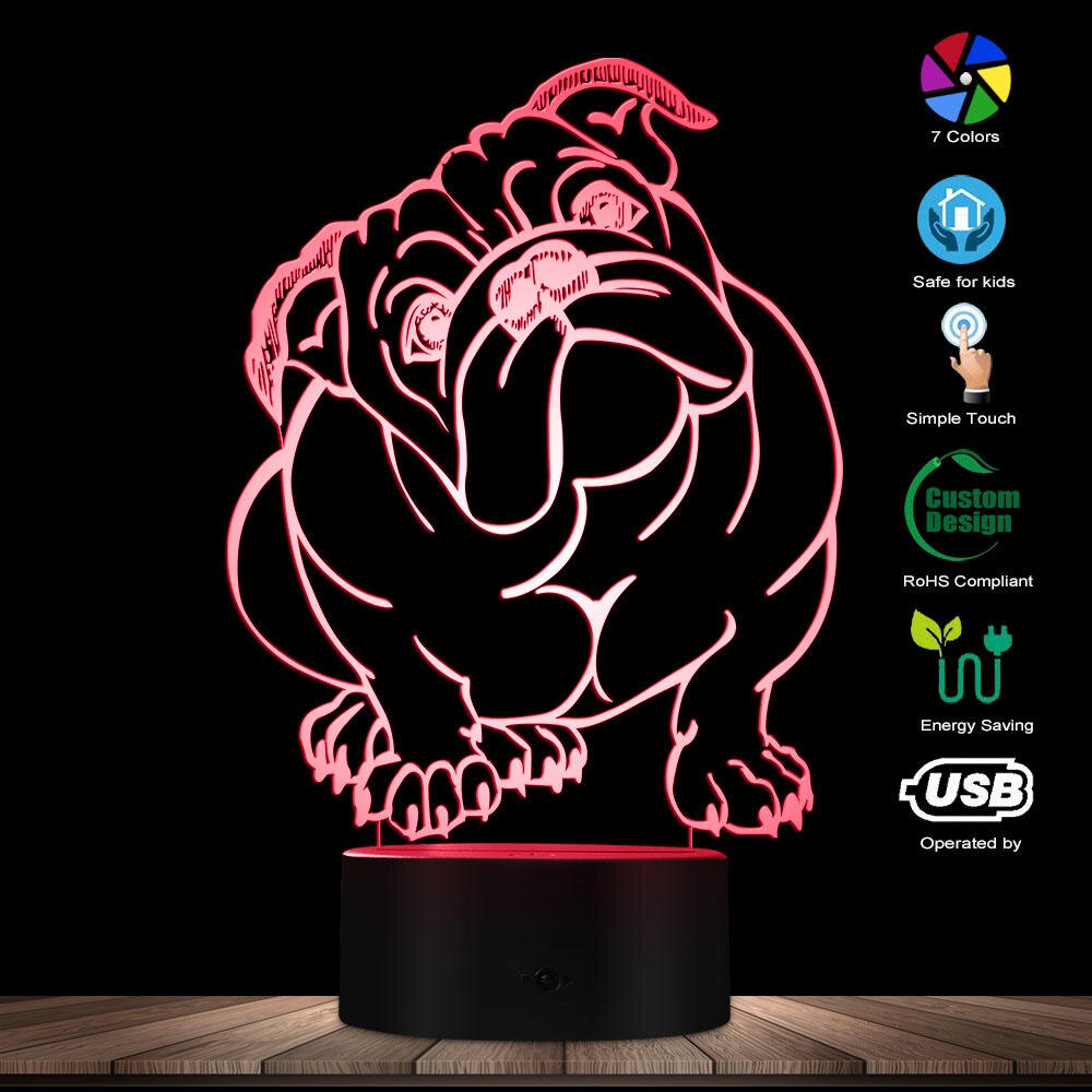 Dog Breed English Bulldog Colour Changing LED Acrylic Light British Bulldog USB Decorative Lighting 3D Optical illusion Lamp