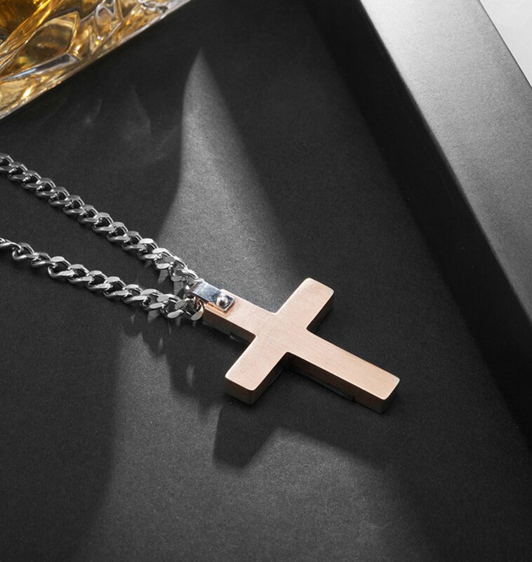 Yoiumit Men&#39;s Stainless Steel Diamond Cross Pendant Two Color Gold Plated Boys Necklace Chain Party Jewelry