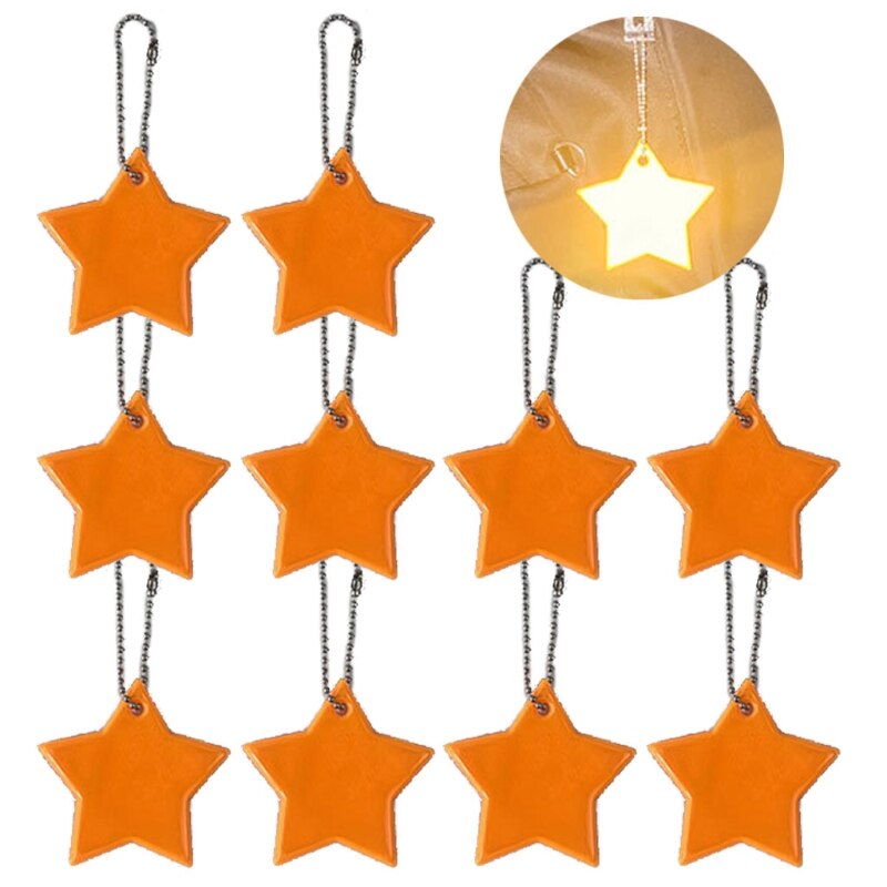 10Stck Art Sicherheit Reflektoren Schlüsselanhänger Stilvolle Reflektierende Sterne Getriebe Rucksäcke Kinderwagen Jacken Sicher Reflektor Keychain: Orange Gelb