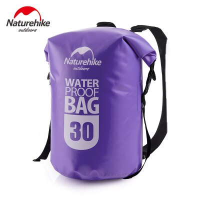 Naturehike Waterproof Backpack 2 Shoulder Straps Ocean Pack Outdoor Beach Swimming Storage Bag Camping Drifting Kayak Dry Bag: 30L Purple