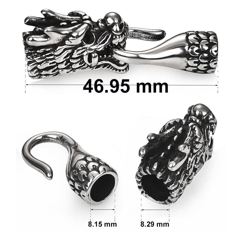 Men Stainless Steel Snake Wolf Head Bracelet Clasps Hooks Hole 8mm 6mm Leather Cord End Caps Cord Connector for Jewelry Findings: 11