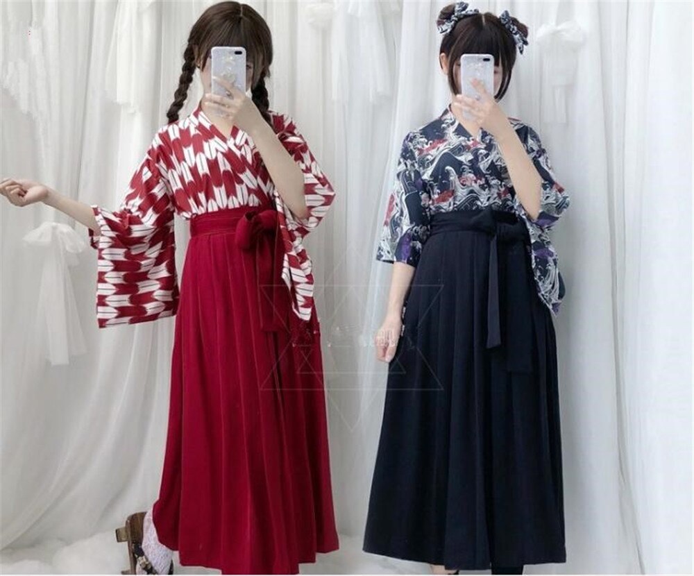 Girls Japanese Style Retro Kimono Floral Long Sleeve Woman Party Dress Summer Outfits Top B372