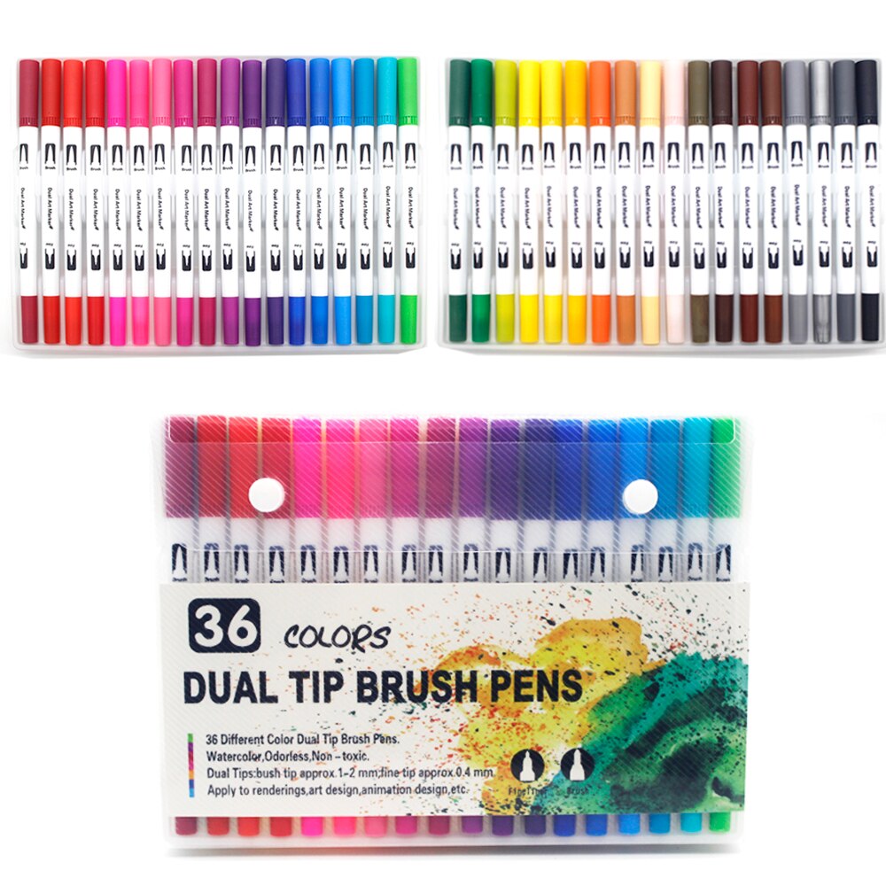 Tuscher sæt 36/48/72/120 farver fineliner dobbelt spids pensel pen tegning maleri akvarel kunst tusch penne til manga kunst forsyninger: W -36 farve