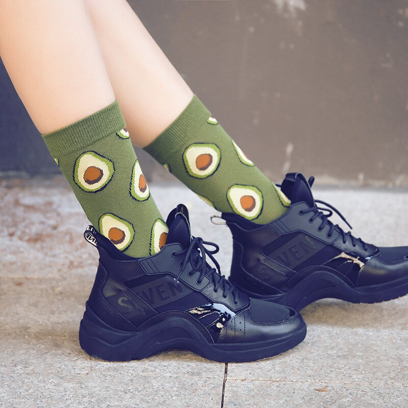 5 Paires/pack Happy Socks D'avocat Sushi Omelette Burger Pomme Nourriture Drôle Coton Chaussettes Femmes Chaussette Longue Hiver Femme