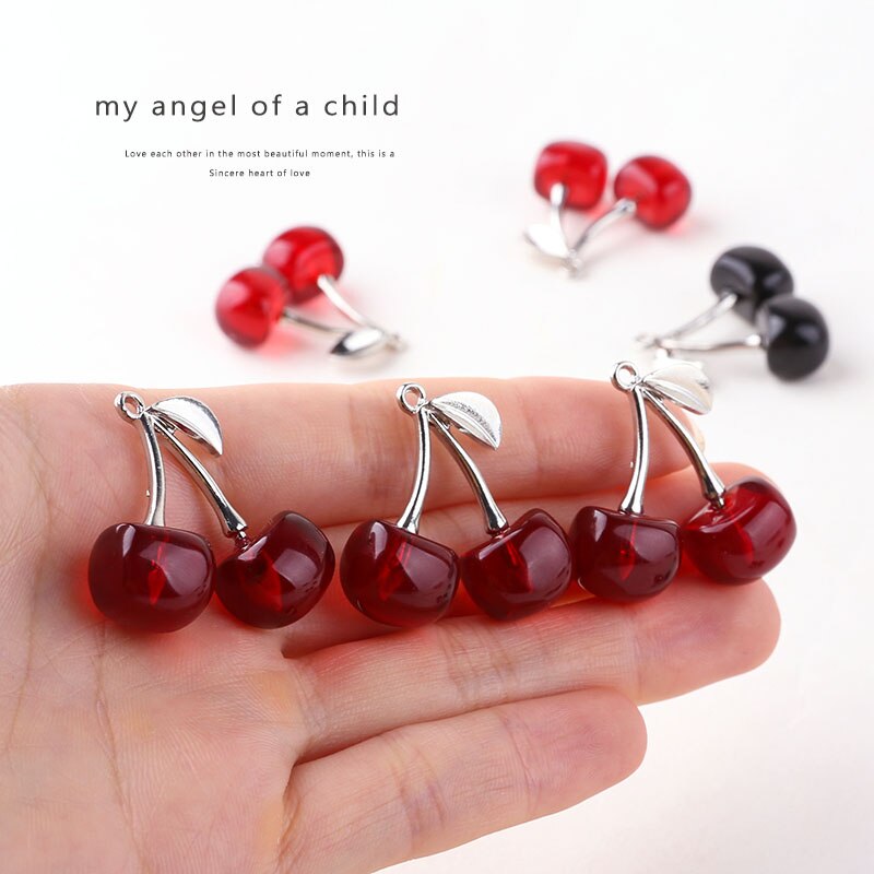 10Pcs Big Size Cherry Metalen Fruit Bedels Zilver Kleur Earring Bedels Voor Sieraden Maken 29x30mm