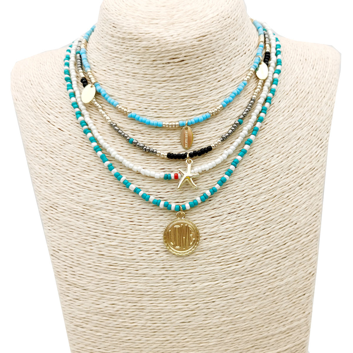 Collar con colgante de cuentas hecho a mano de varias capas, Gargantilla de amor de corazón de estrella de mar étnica, joyería de playa, de Bisutería