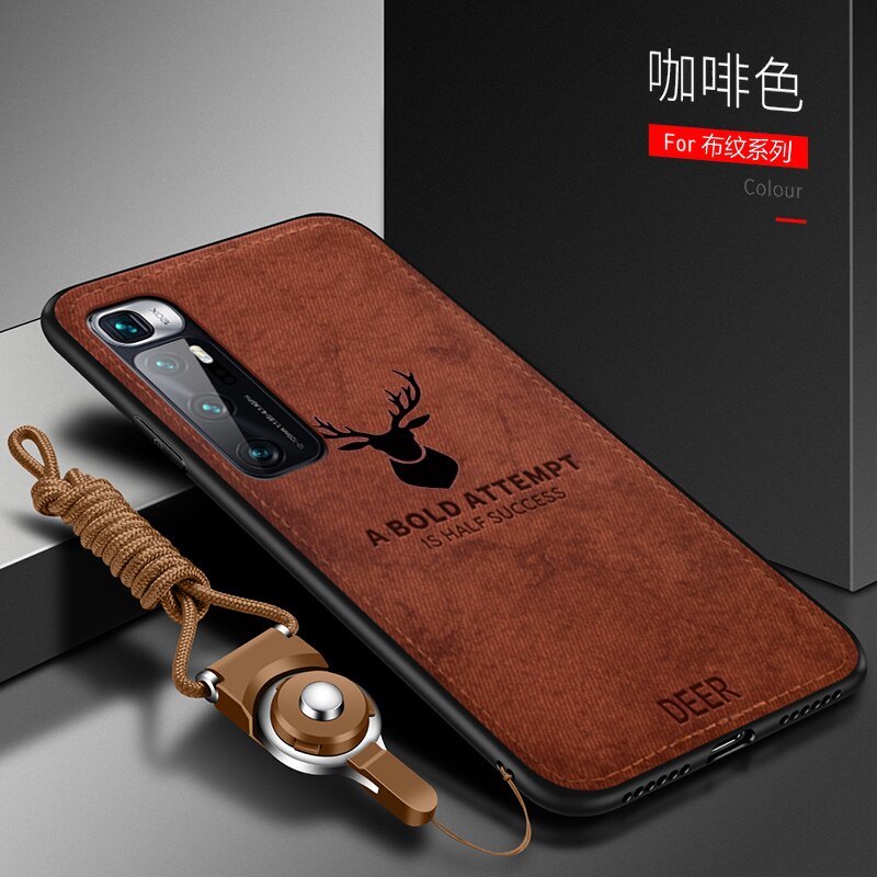 Voor Xiaomi Mi 10T Pro Case Soft Tpu + Hard Stof Herten Met Lanyard Slim Beschermende Cover Case Voor xiaomi Mi 10T Mi10T 10Tpro: For Mi 10T Pro / brown