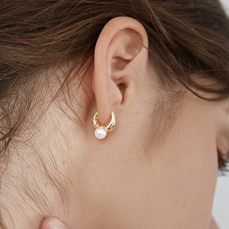 WTLTC Französisch Retro Tiny Hoop Ohrringe für Frauen Einzigen Perle Kleine Runde Ohrringe Minimale Geometrische Ohrringe Hoops Mit Charme