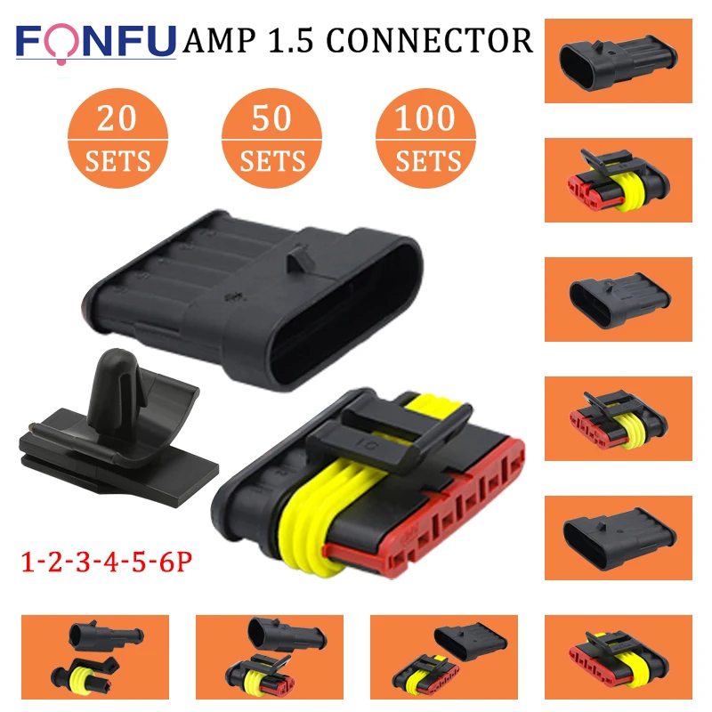 20/50/100Sets 1/2/3/4/5/6 Pin Way AMP Tyco Super Sealed Automotive Wire Connector Electrical Male Female Plug Terminals for Cars