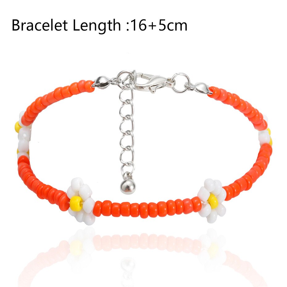 Salircon Boho Small Flower Daisy Choker Necklaces Handmade Seed Beads Short Clavicle Chain Necklace For Women Jewelry: Bracelet Orange