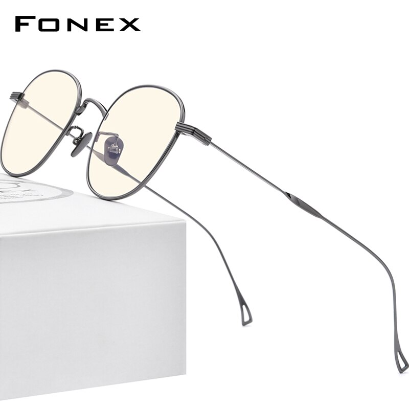 FONEX Titanium Anti Blauw Licht Blokkeren Computer Bril Vrouwen Kleine Gezichten Retro Ronde Filter Ogen Brillen Mannen 8554AB: Grijs