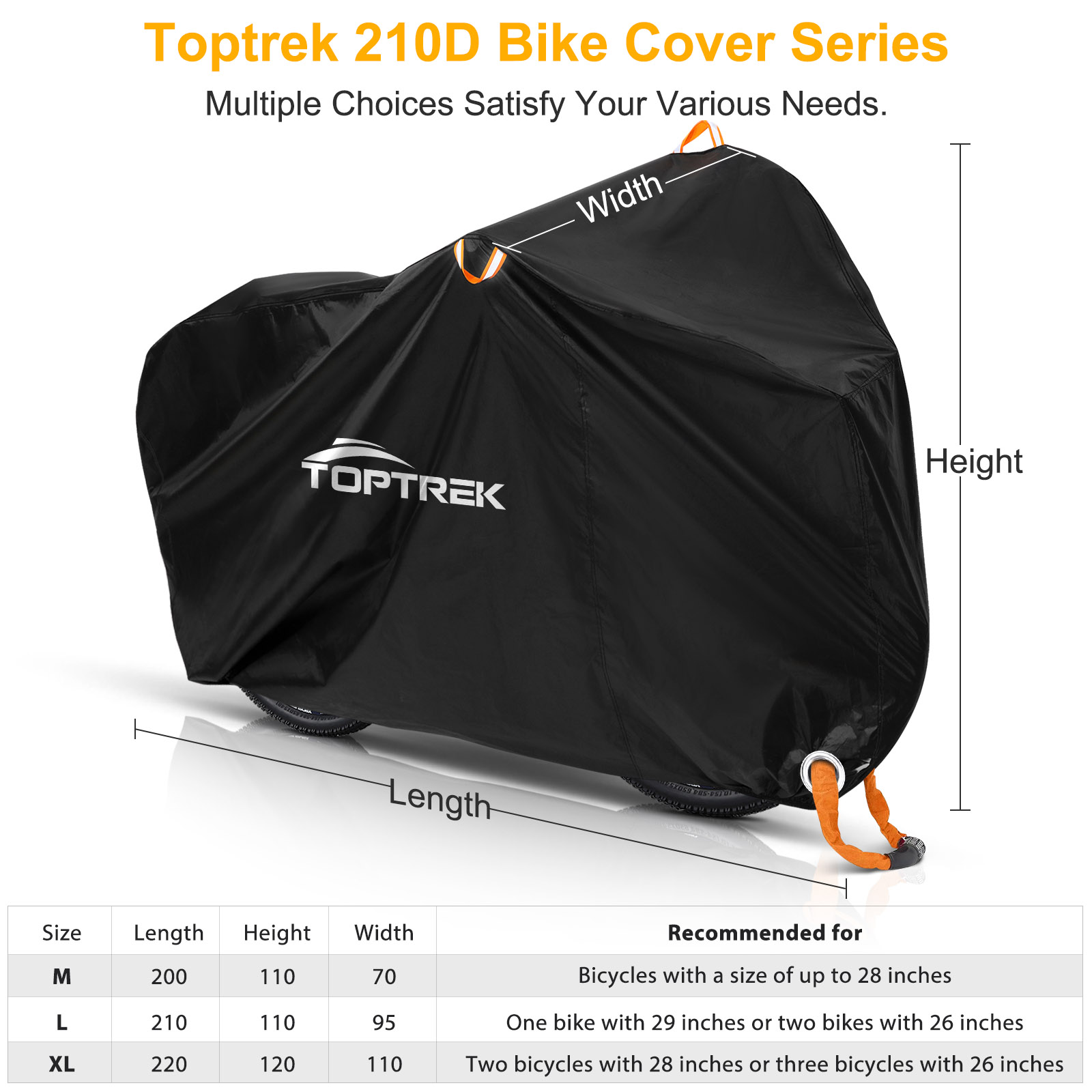 Toptrek-Impermeável Multipurpose Bike Cover, Capas Protetoras, de Alta Qualidade, Protetor de Bicicleta, Chuva, Neve, Poeira, Para Todo o Tempo, 210T