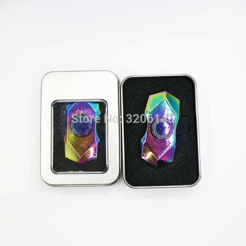 Regnbue farverig diamant rhombus sektion zink fidget spinner hånd spinner for fokus reducere autisme adhd stress legetøj med æske