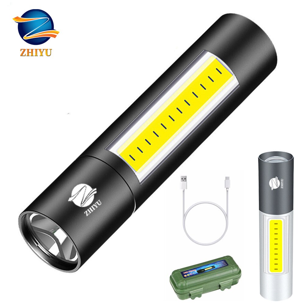 ZHIYU USB Rechargable Mini LED Flashlight 3 Lighting Modes Waterproof Torch Telescopic Zoom Stylish Portable Suit Night Lighting