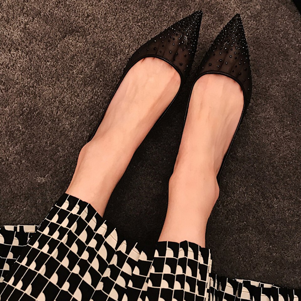 Spring Ladies Flats Shoes Women Rhinestone Comfortable Pointed Toe Flat Shoes Gold Silver Female Casual Woman Boat Shoes