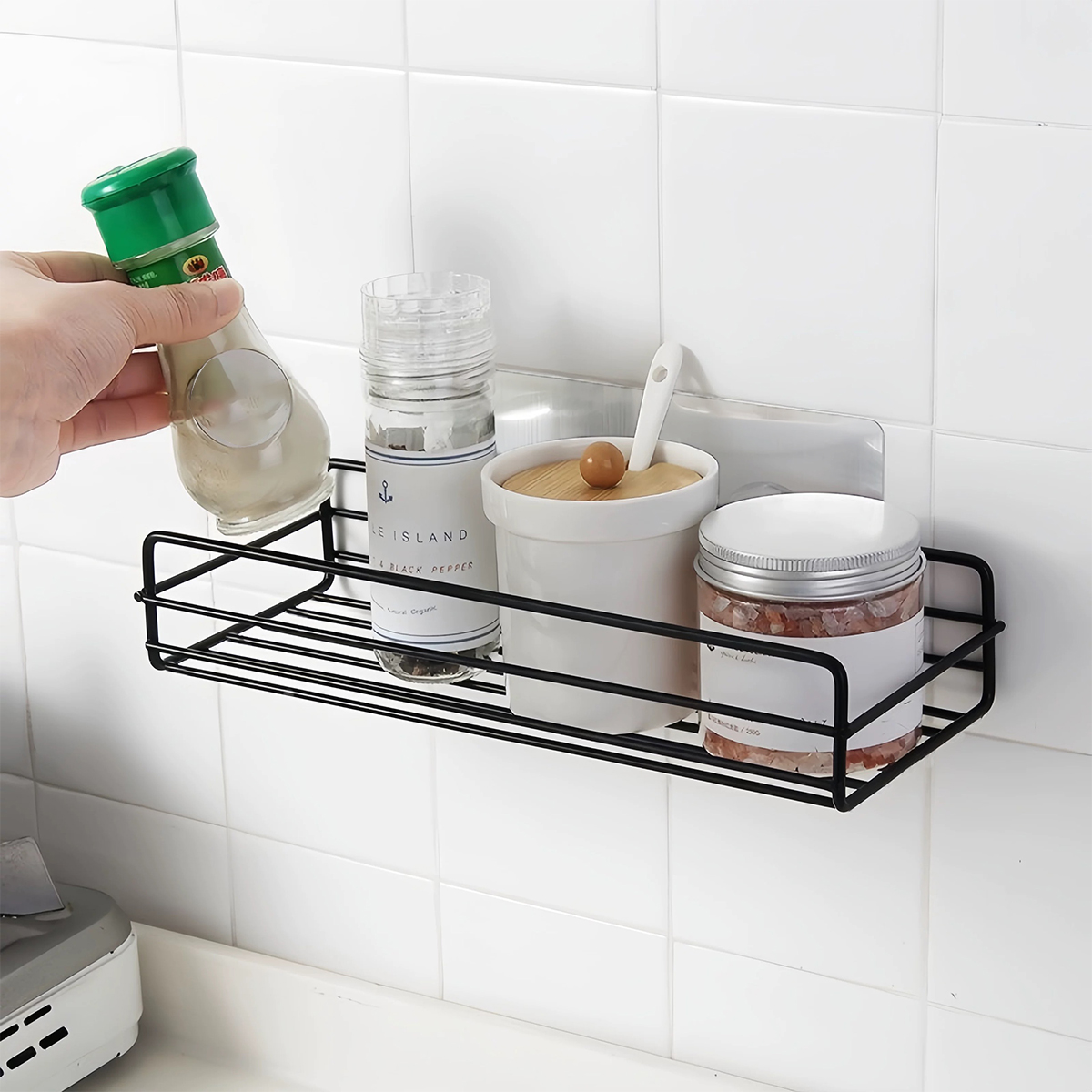 1Pc Badkamer Opbergrek Keuken Organisator Plank Zwarte Planken Hoekframe Ijzeren Douche Punch Gratis Gemonteerd Caddy Rack