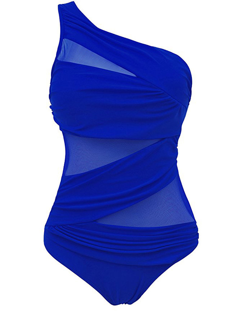 ITFABS Women One Piece Swimsuit Push Up Padded Bandage Swimwear Plus Size 4XL Monokini Female Bathing Suit Summer Beachwear: Blue / 4XL