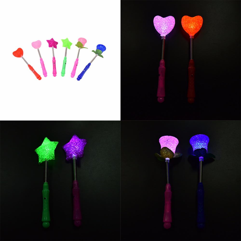 Pizies 1PCS Magic Party Xmas Halloween LED Star Heart Flower Sticks LED Star Wand Flashing Lights Up Glow Sticks For Kids Toy