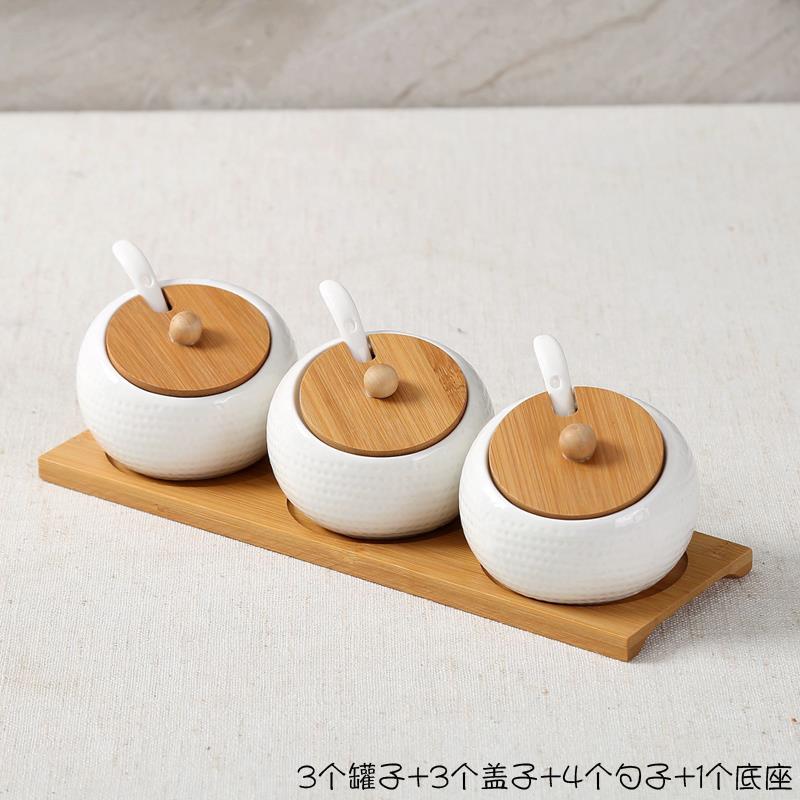 Keramische Specerij Opslag Jar Creatieve Keramische Keuken Kruiden Tank Set Olijfolie Fles Suiker Zout Shaker Kruidkruik: white gef