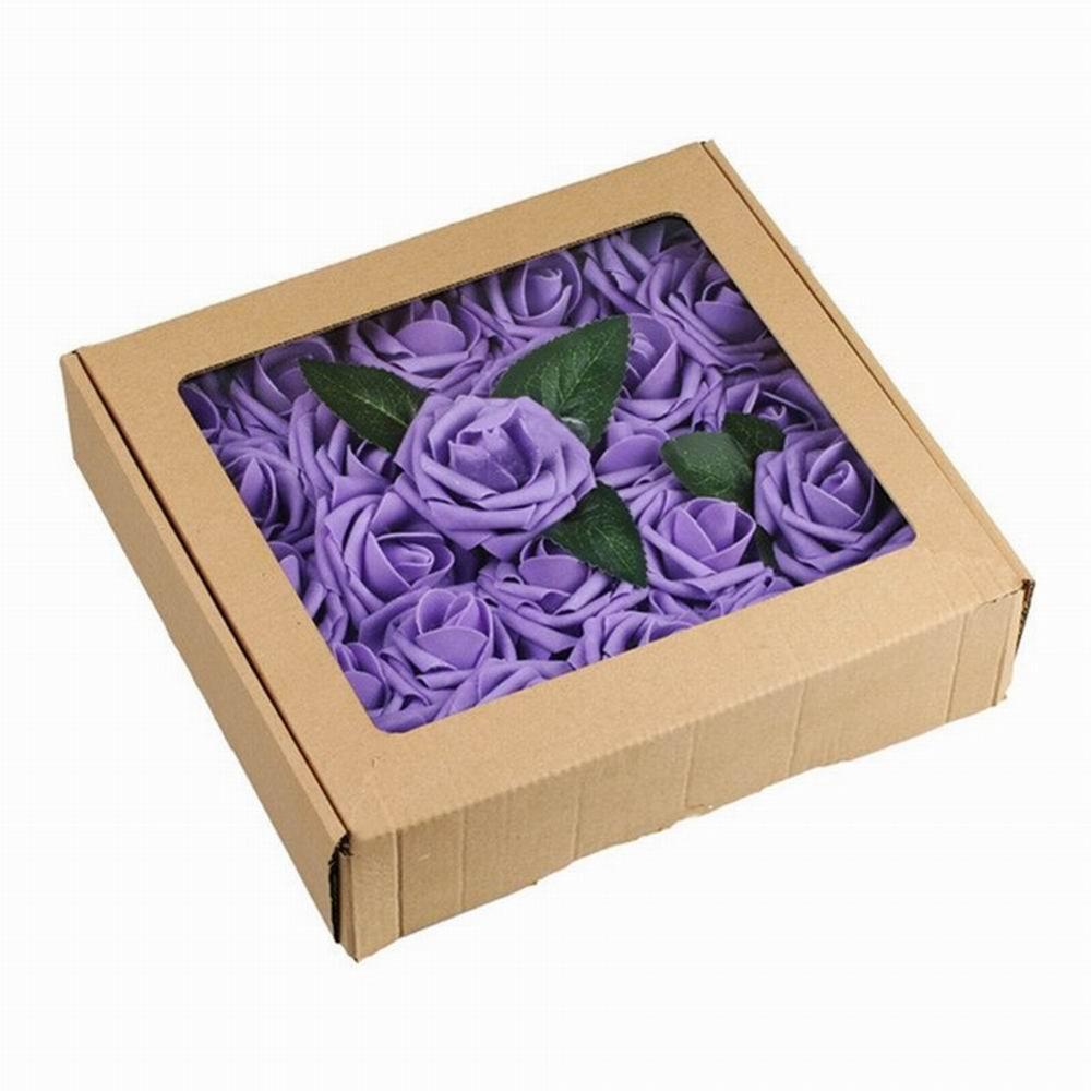 50 PCS Artificial PE Foam Rose Flower with Stem for Valentine's Day Wedding Bridal Bouquets