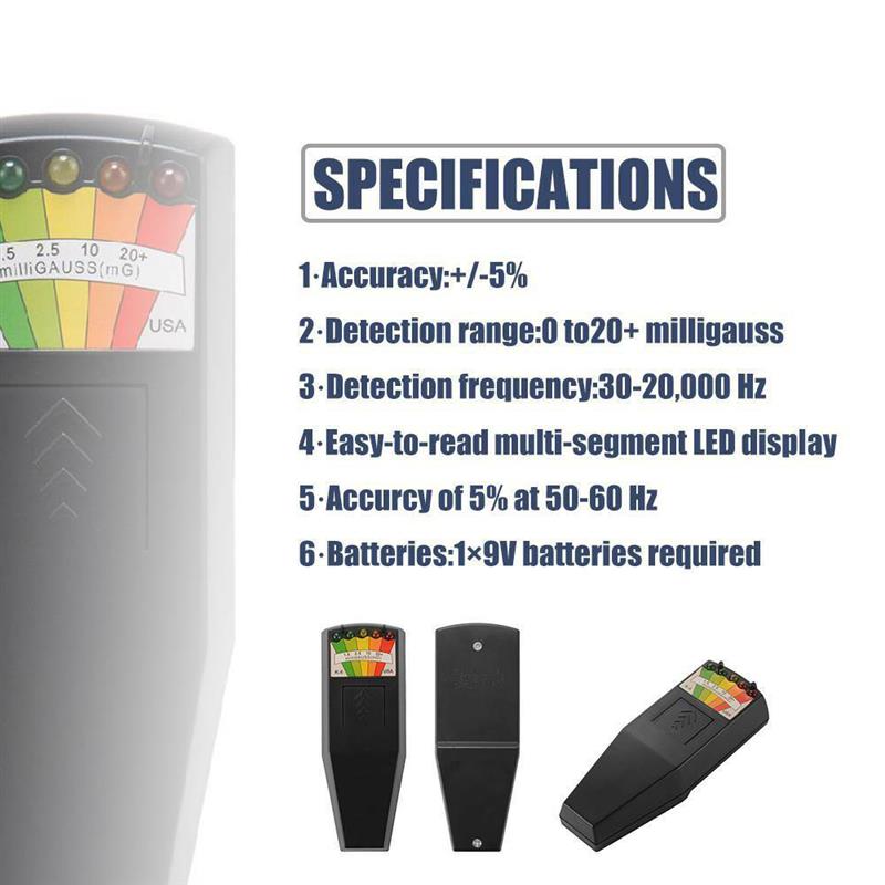 Magnetic Field Tester Five LEDS Compact Accurate EMF MeterHandheld Electromagnetic Radiation Tester