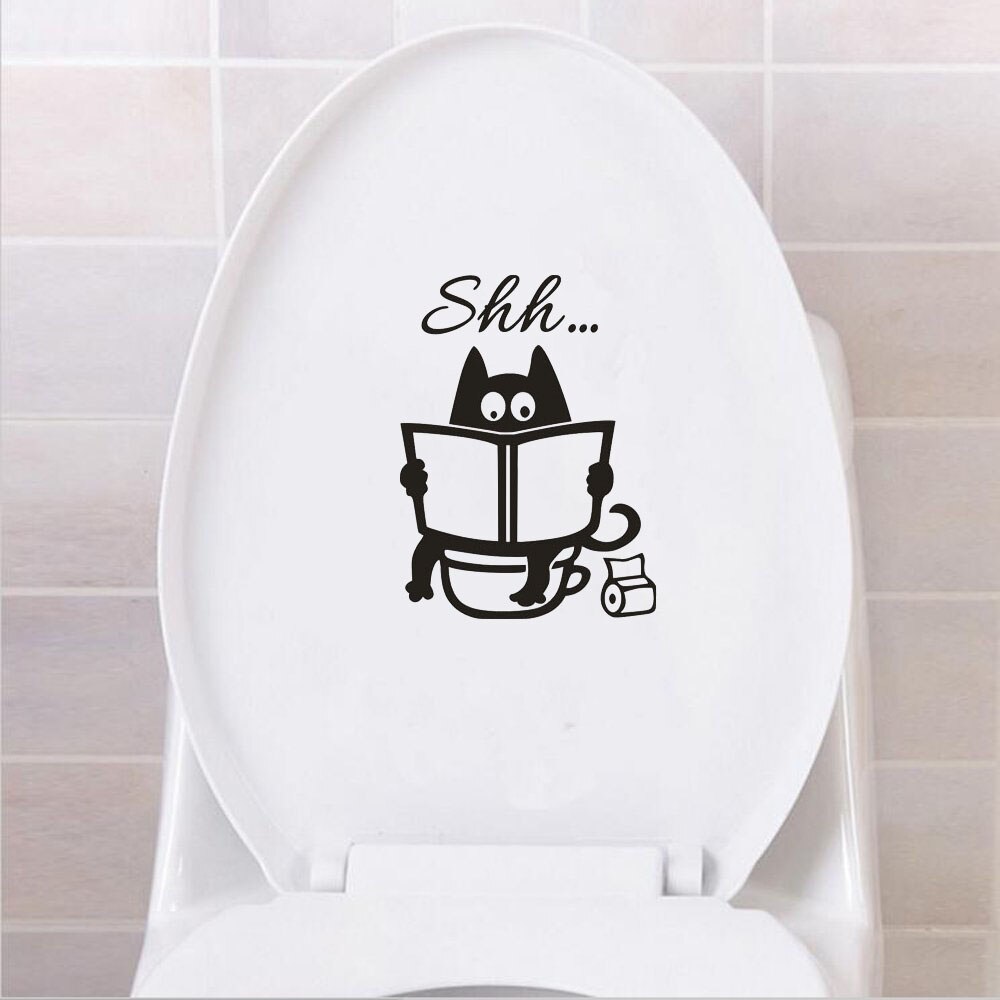 Cute Cat Toilet Stickers Art Mural Toilet Seat Removable Cartoon Cat Bathroom Door Sticker Funny Poster DIY Home Decor Supplies
