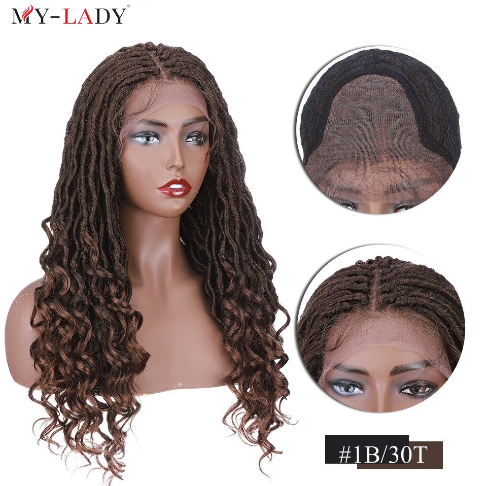My-Lady 25inches Synthetic Lace Front Braids Wig Braid For Black Woman Long Culy African Hair Faux Locs Goddess Braided Wigs: 1B-30T
