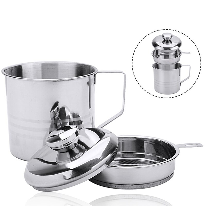Oil Strainer Pot Stainless Steel Container Jug Storage Can with Filter Leakproof Cooking Oil Pot Dispenser Kitchen Tools