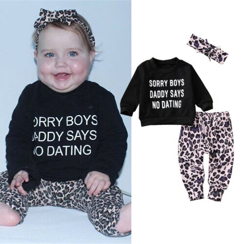 Toddler børn leopard sports tøj sæt baby pige top t-shirt + bukser træningsdragt outfit