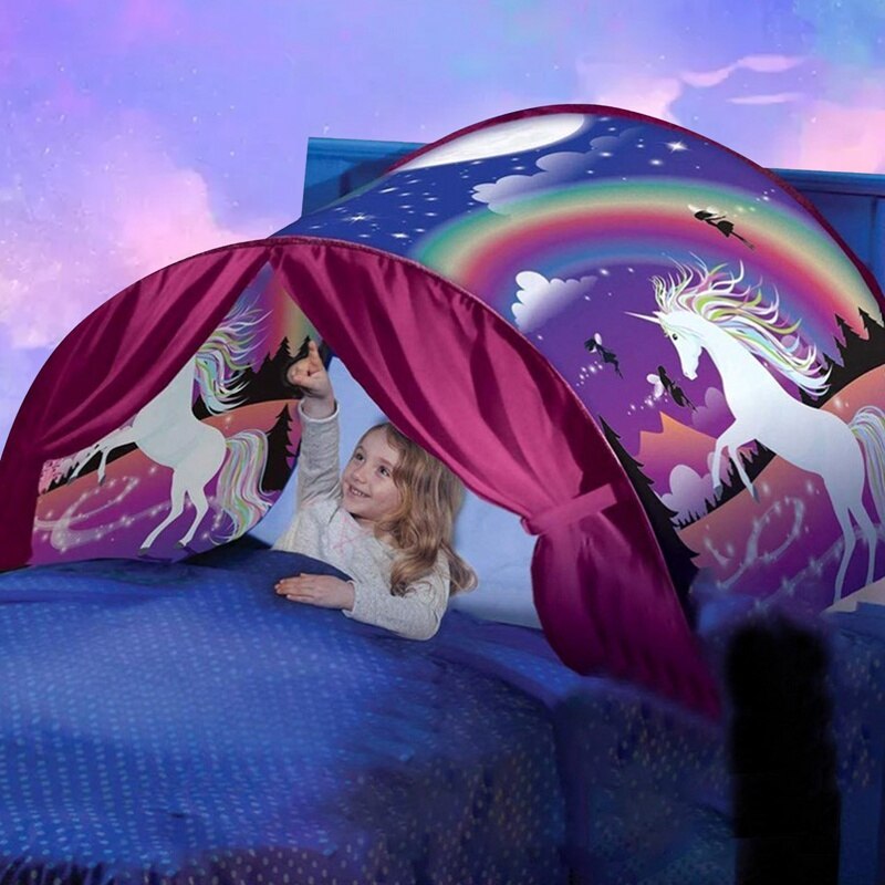 Bed Foldable Starry Sky Dream Tent With Light Storage Pocket Children Sleeping Foldable Mattress Tent Tent
